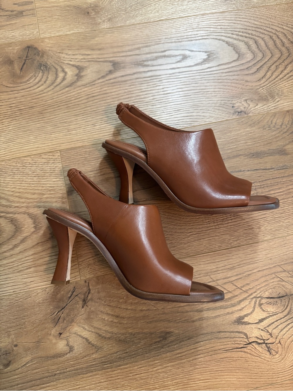 Antonio Melani Brown Leather Slingback Peep-Toe Heels Size 8